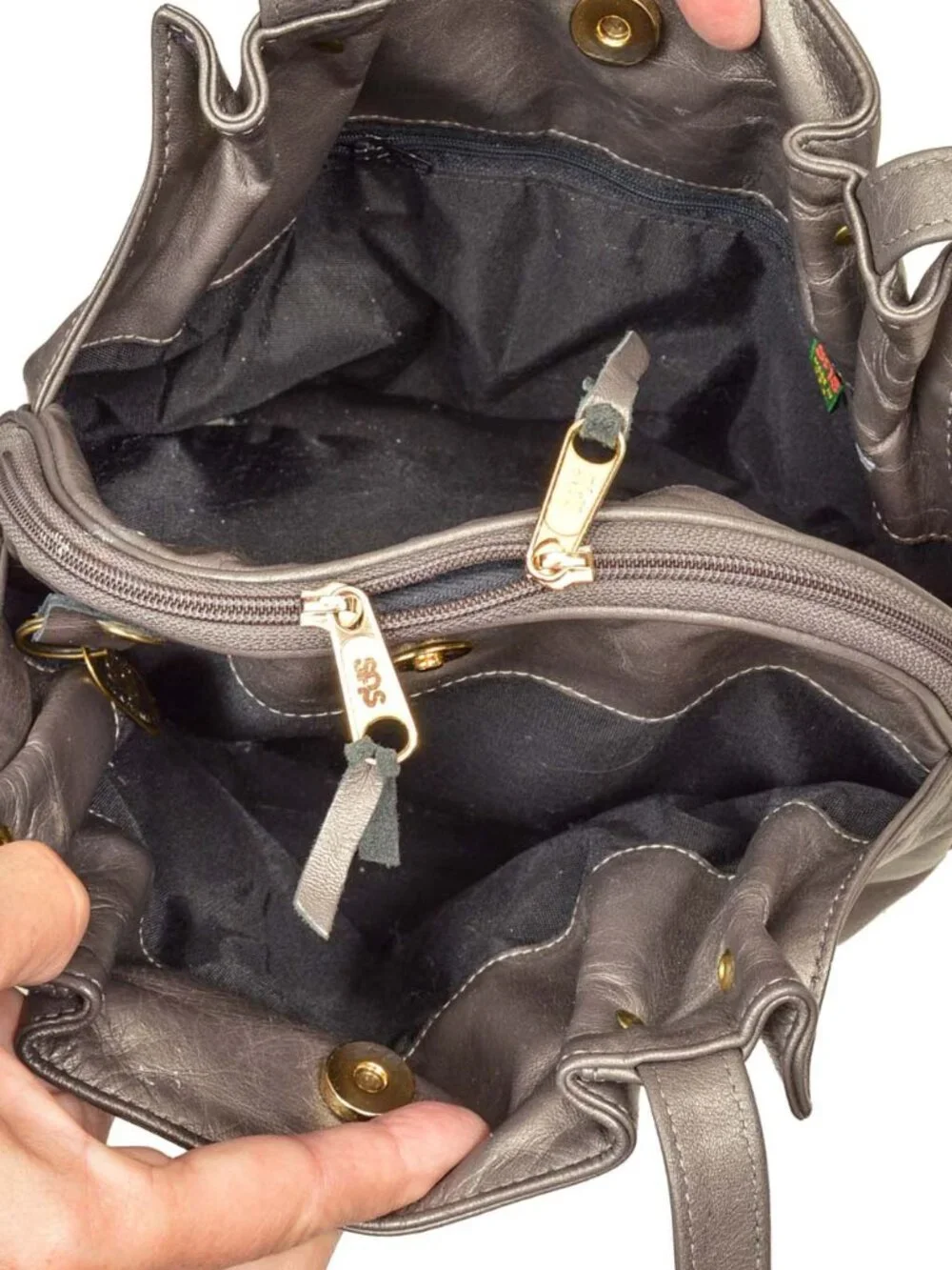 SAS Vintage Metallic Leather Hobo Shoulder Bag